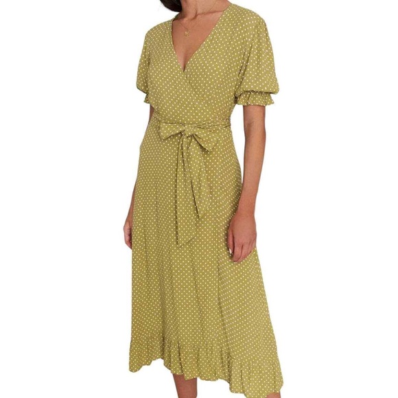 🥑 {PRICE FIRM} Faithfull the Brand Abbey Midi Dress Belmond Dot Print - Picture 1 of 7